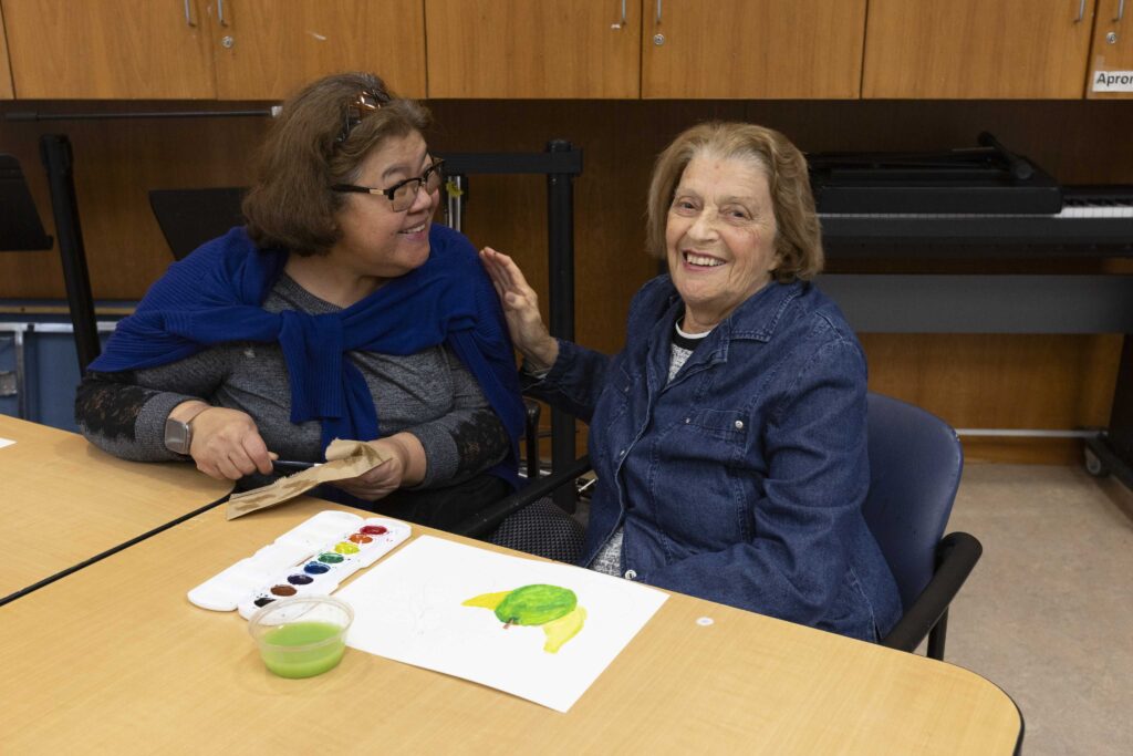 a pair of ladies enjoying a paint session